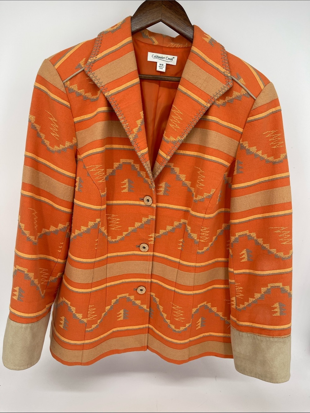 Coldwater Creek Southwestern Aztec Orange, Gray, Beige Women’s Jacket 18